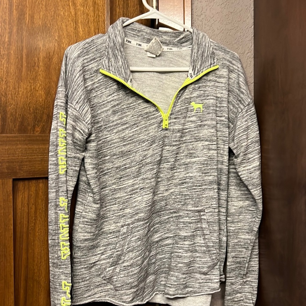 Pink gray and neon yellow sweatshirt